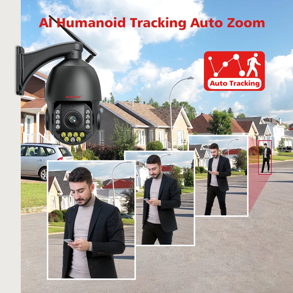 4K 8MP Surveillance Camera WIFI / 4G SIM Card / POE 30X Zoom PTZ AI Humanoid Tracking IR 100M Outdoor Speed Dome Security Camera