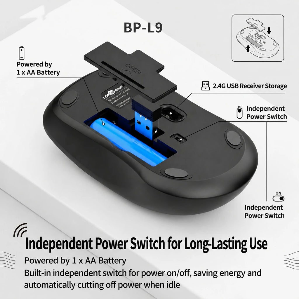Wireless Gaming Office Mouse, 3-Level DPI, Lightweight,  Independent Switch, Long Battery Life Compatible with PC, Mac
