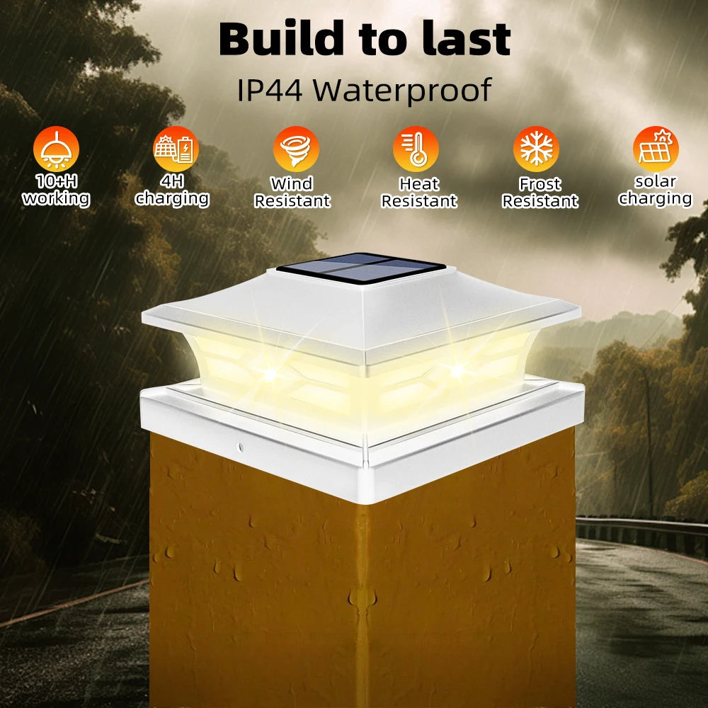 Solar Post Cap Light IP44 Waterproof Outdoor LED Fence Post Lights Fits 4x4 6x6 Wooden Post & 4x4 Vinyl Post Auto On/Off Solar Powered Deck Column Cap Lamp For Patio Garden Yard Decoration