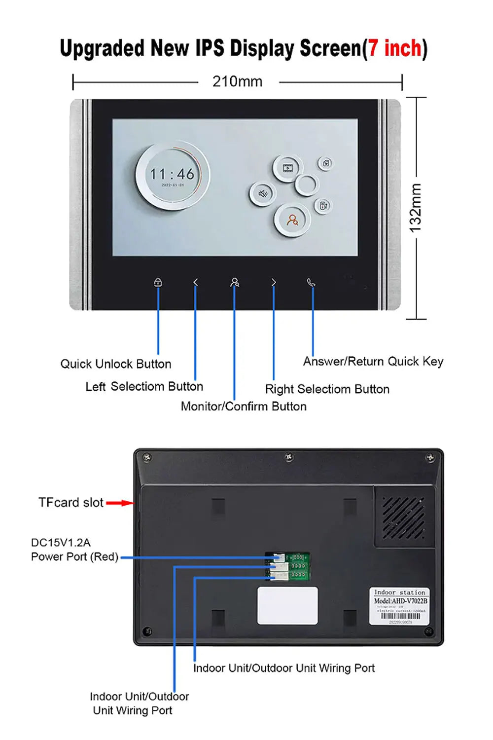 7 Inch LCD Video Doorphone Intercom Wide Angle Waterproof 1080P Camera Doorbell System for 2/3/4 Apartment Family Access Control