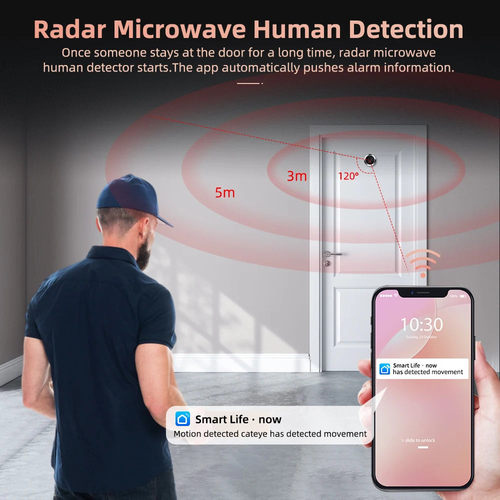 Wsdcam Wifi Doorbell 120 Degree Wide Angle Peephole Doorbell 1080P Digital Doorbell Viewer Motion Detection