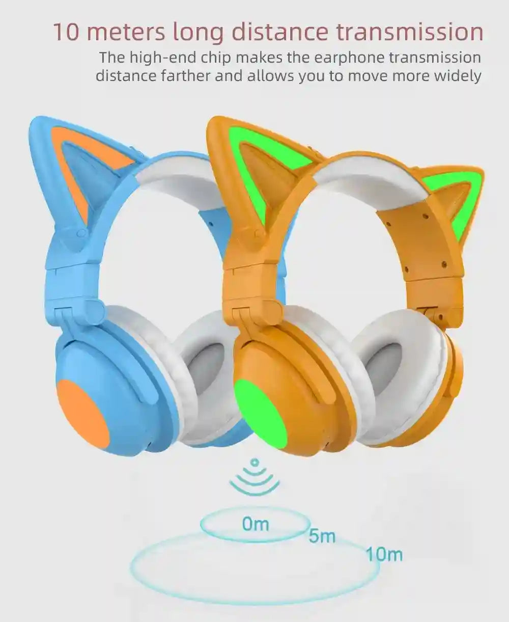 Wireless Cat Ear Headphones with RGB LED - Low Latency Audio Tidesmit