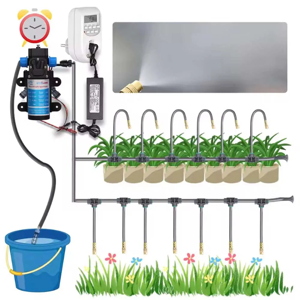 15-5M 1/4” Hose Adjustable 360° Flexible Brass Mist Nozzle Garden Irrigation Pump Sprinkler Kit Quick Link Spray Cooling System