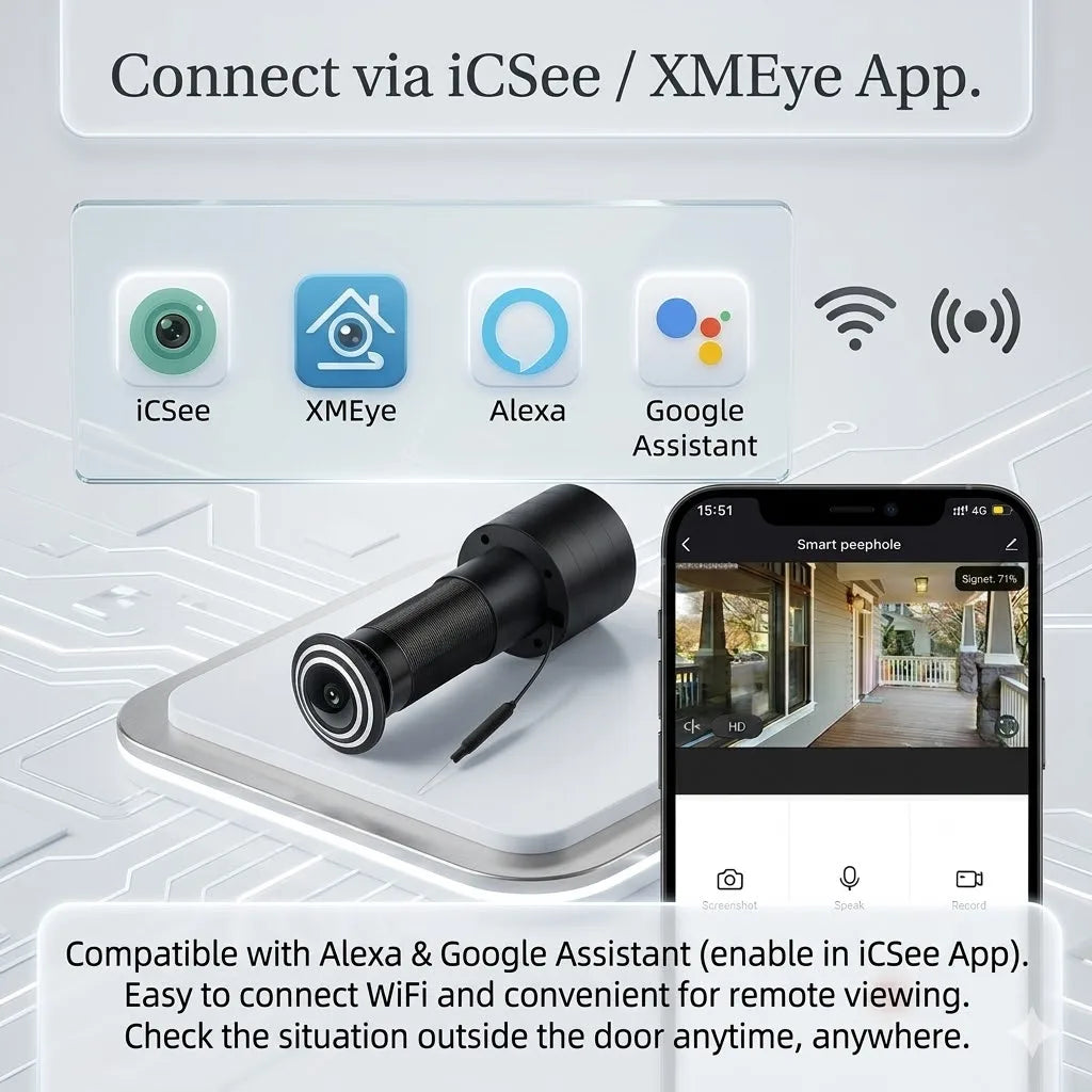 ZEMNIO 3MP 2K HD Smart Peephole Camera, 170° WiFi Video Doorbell, Two-Way/Motion, ICSee/XMEye App, 2.4G, Power Opt. EU/US/UK/AU