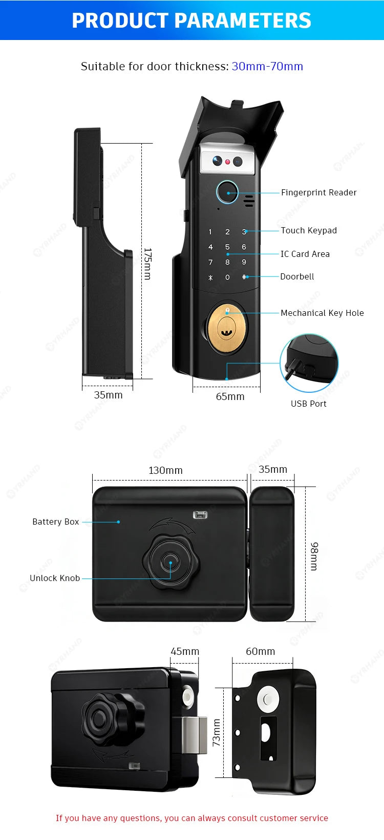 Tuya WiFi APP 3D Face Recognition Fingerprint Smart Lock Waterproof Gate Iron Door RFID Digital Face Recognition Lock For home