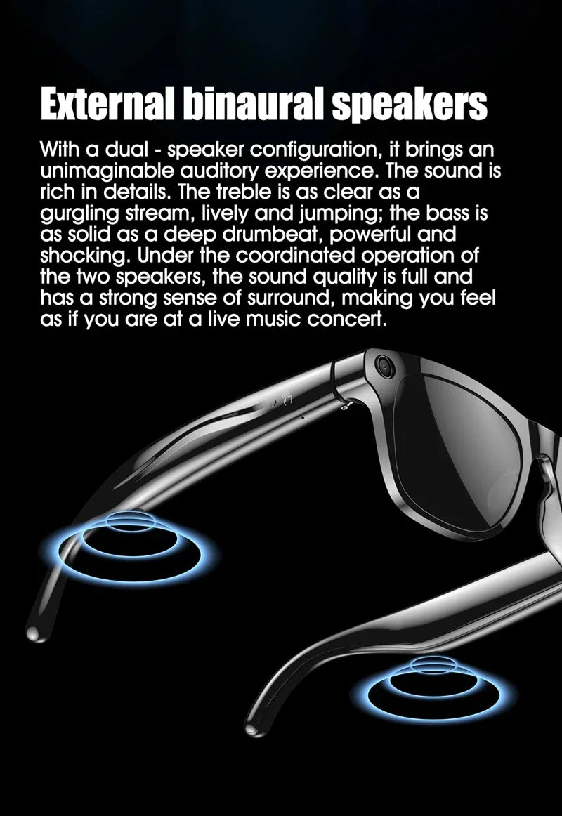 Smart Glasses with AI Camera and Voice Assistant - Black & White Tidesmit