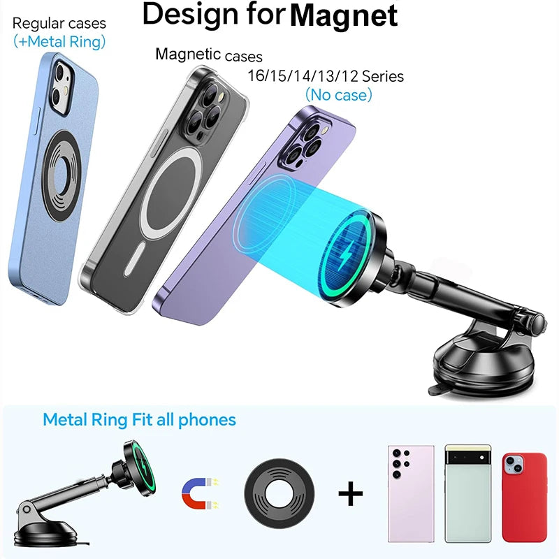 Magnetic Wireless Car Charger | Qi Certified 15W Fast Charge Black Tidesmit