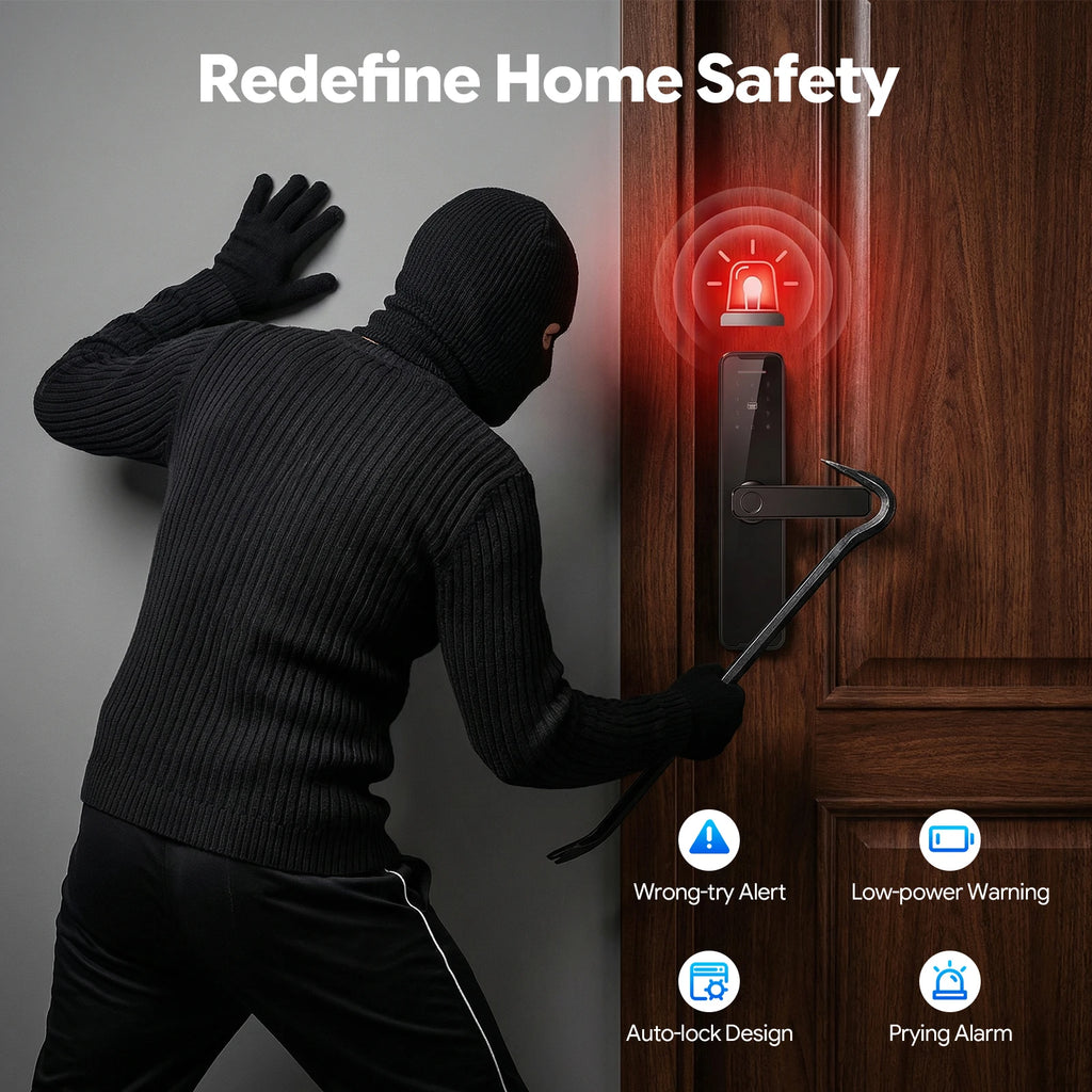 Smart Door Lock Fingerprint Password WiFi TUYA APP Electronic Keypad Lock with 180° Rotatable Handle 50 Fingerprints 100 Passwords Capacity Aluminum Alloy for Home Hotel Office Indoor Outdoor