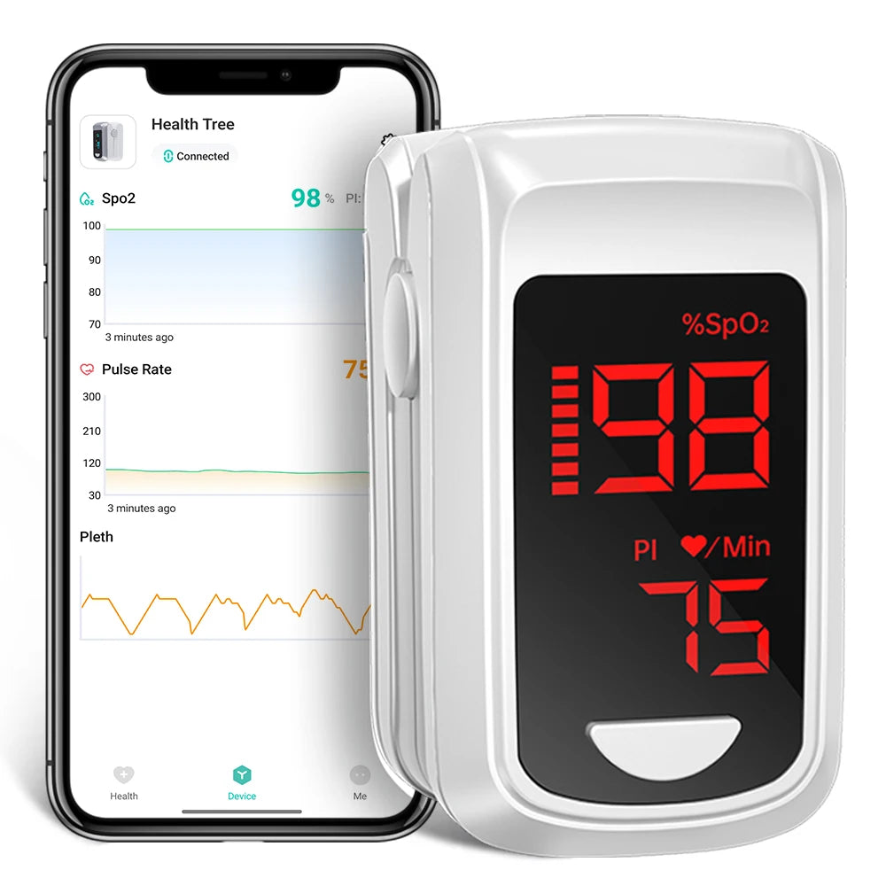 HealthTree Pulse Oximeter APP Control Blood Oxygen Saturation Monitor PI PR Fast Spo2 Heart Rate Monitor Bluetooth Wholesales