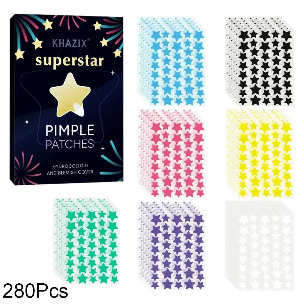 240/280pcs Star-shaped Hydrocolloid Acne Sticker, Various Colors, White, Day Black, Blue, Night Purple, And Yellow, Pink, J0R0