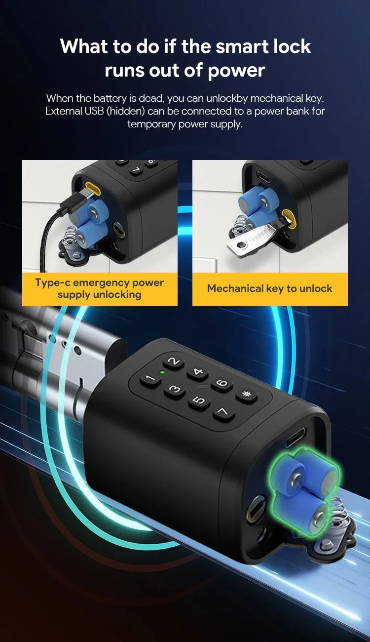 V1 Pro+ Version Adjustable TUYA APP Smart Life Fingerprint Password Digital RFID Card Cylinder Smart Door Lock for Home