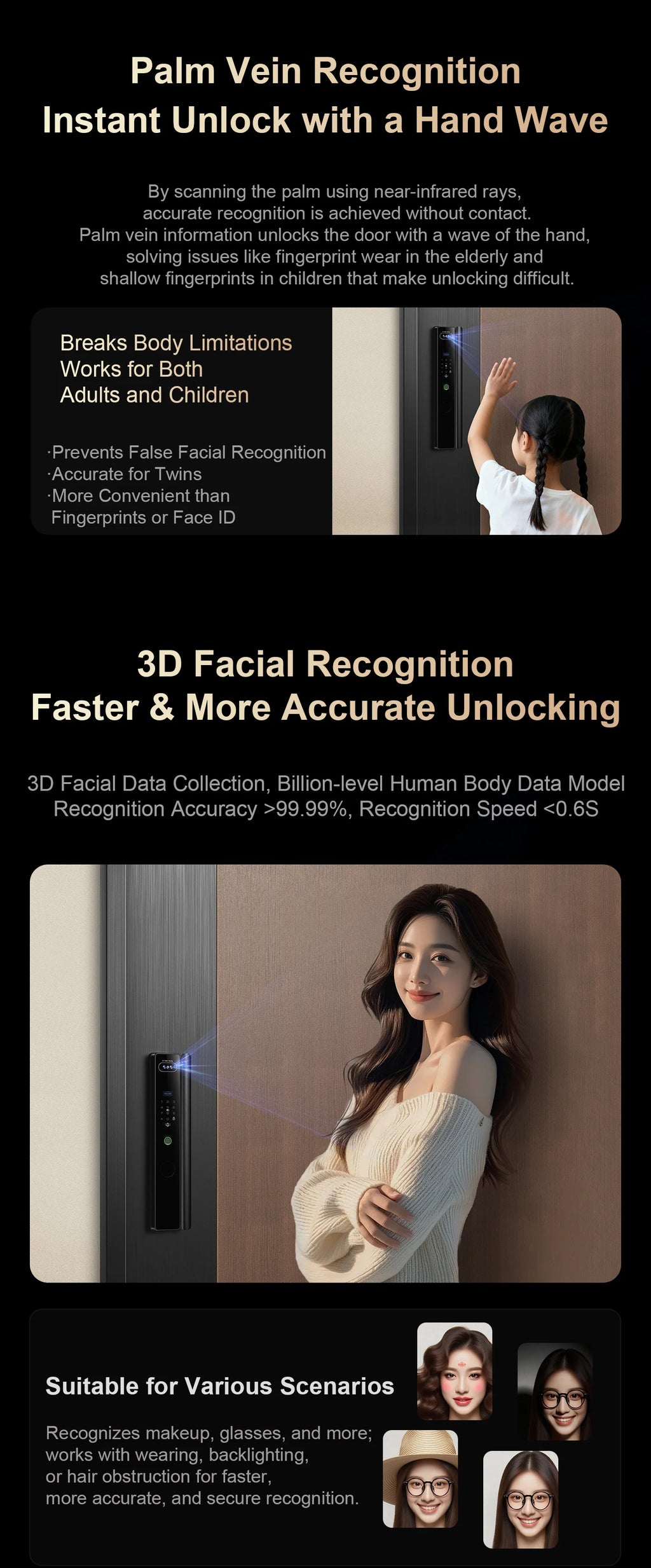Waterproof 3d Face Recognition Serrure Intelligente Electronic Tuya Digital Fingerprint Door Smart Lock With Camera