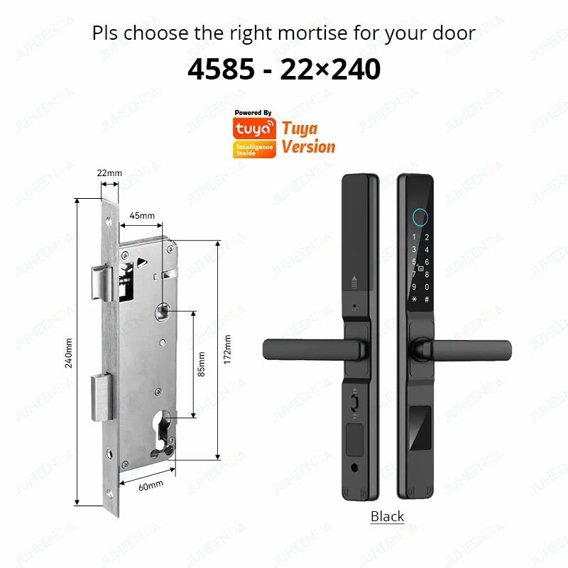 Tuya Wifi App Waterproof Smart Aluminum Door Lock Euro Double Hook Mortise Fingerprint Password Electronic Sliding Door Lock