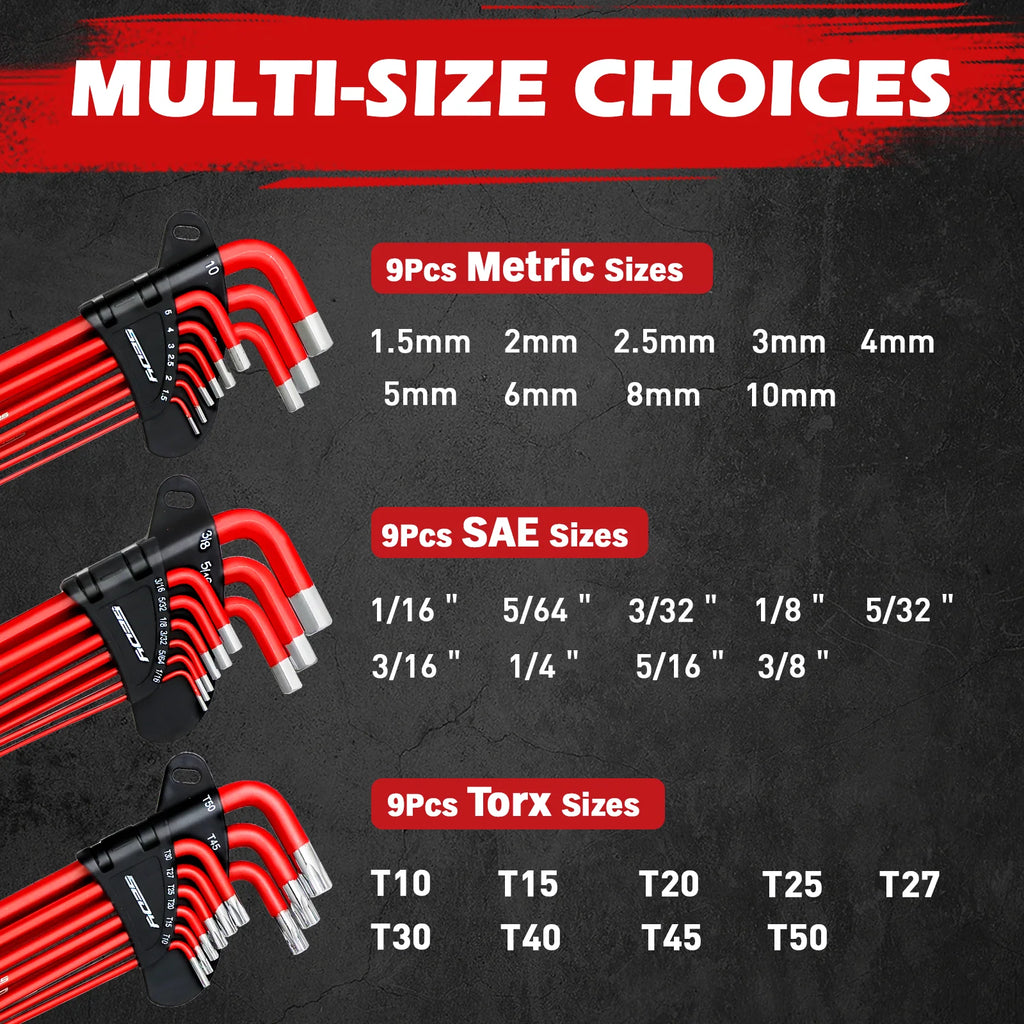 SEDY 30pcs Long Arm Ball End L-Hex & Torx Key Set with Grip Handle Hex Key Wrench Set with T-Handle and Extension Bars