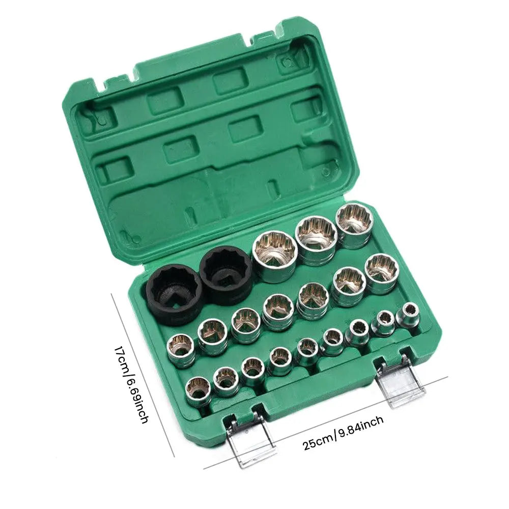 Podofo 21Pcs Socket Spanner Multi-Tooth For 6 and 12 Points Socket Set Mechanic Tool Kit Chrome Vanadium Steel Impact Universal Socket Wrench Set For Auto Car Repair Maintenance