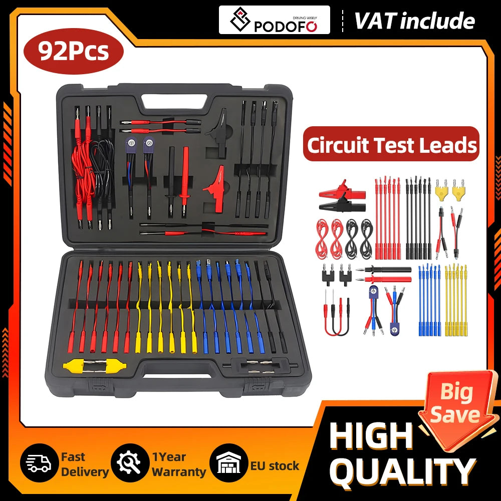 Podofo 92PCS/set Automotive Circuit Test Wires Lead Test Tools KIT Electrical Service Tools Test Leads Ki with Box