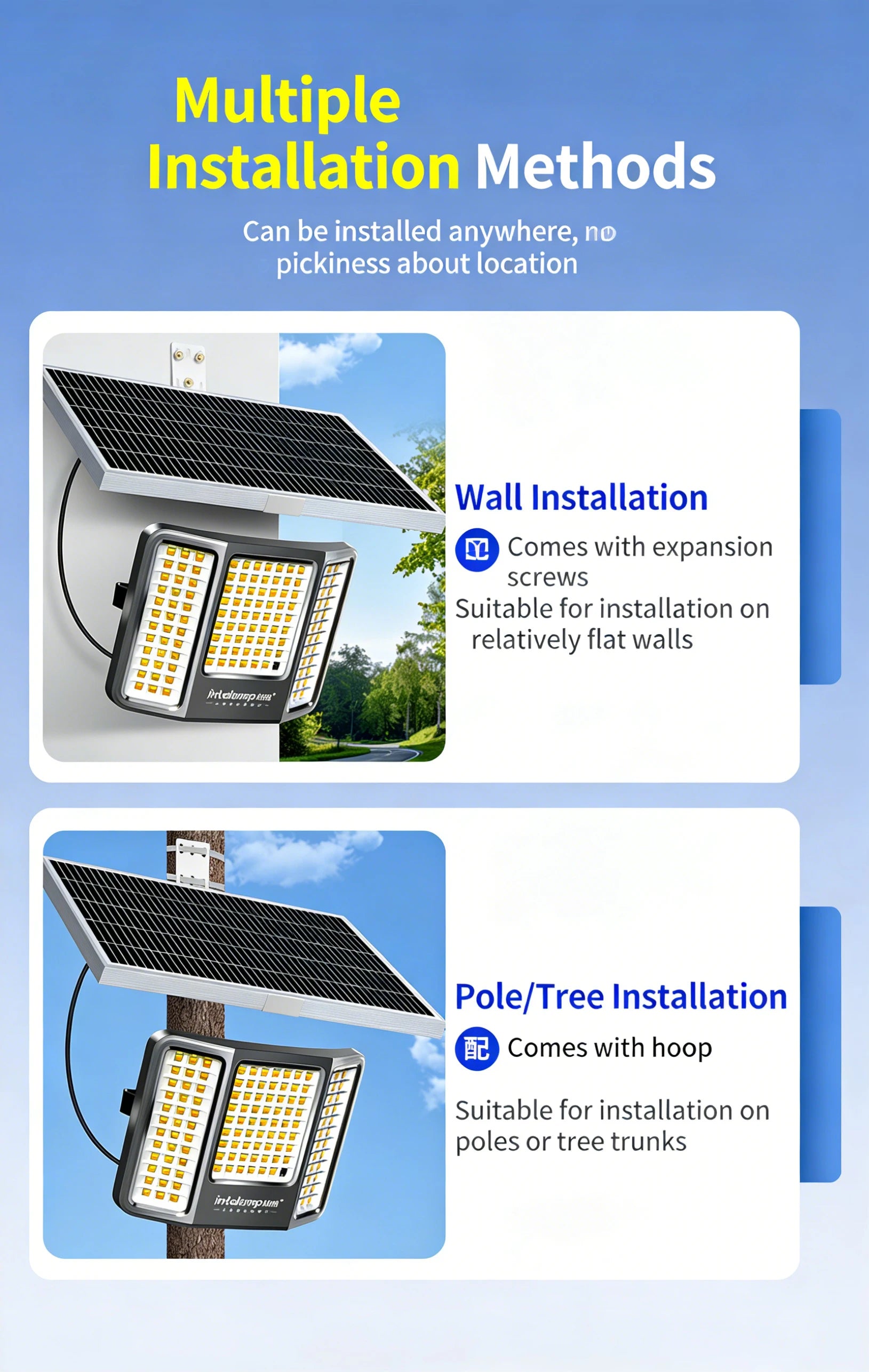 intelamp Powerful 20000mah Solar Lights Outdoor 3 Colors Modes With Super Large Solar Panel For Garden Yard Path Garage