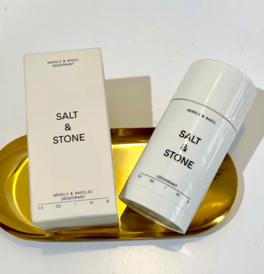SALT&STONE natural plant-based deodorant stick in Black Rose, Oud, Neroli, and Basil for unisex odor elimination