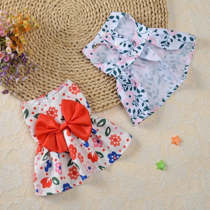 Cute floral princess dresses for small dogs and kittens. Breathable summer pet skirt with bow for puppies and poodles.