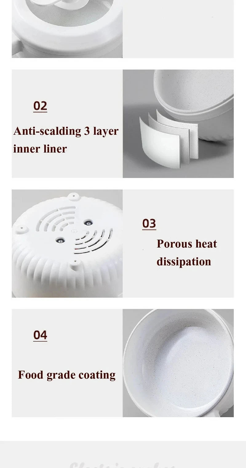 Electric cooking pot interior liner layers and heat-dissipation vent details, close-up