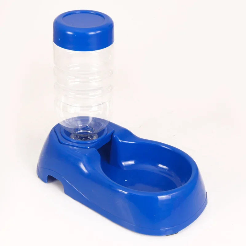 Blue automatic pet water dispenser with refillable bottle for easy, continuous hydration for cats and dogs.