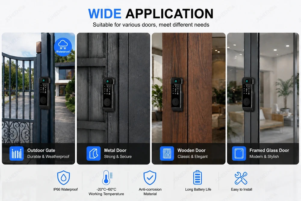 Waterproof Outdoor Smart Door Lock Tuya WiFi Fingerprint Password IC Card TTLock APP Alexa Google Home Entry Electronic Rim Lock