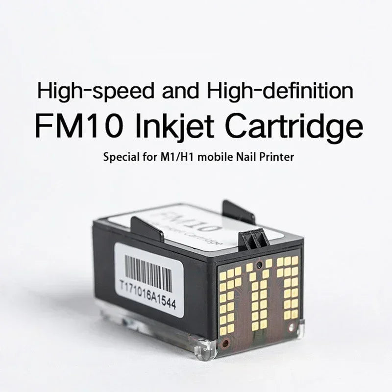 Black FM10 inkjet cartridge for portable smart nail printer, high-definition replacement part for 3D nail art machine.