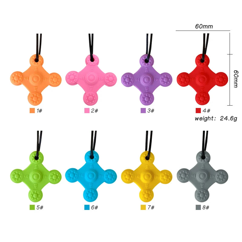 Gem Silicone Teethers Crystal Chew Necklace Sensory Pandent Chewing Toy for Kids Boys Girls Autism