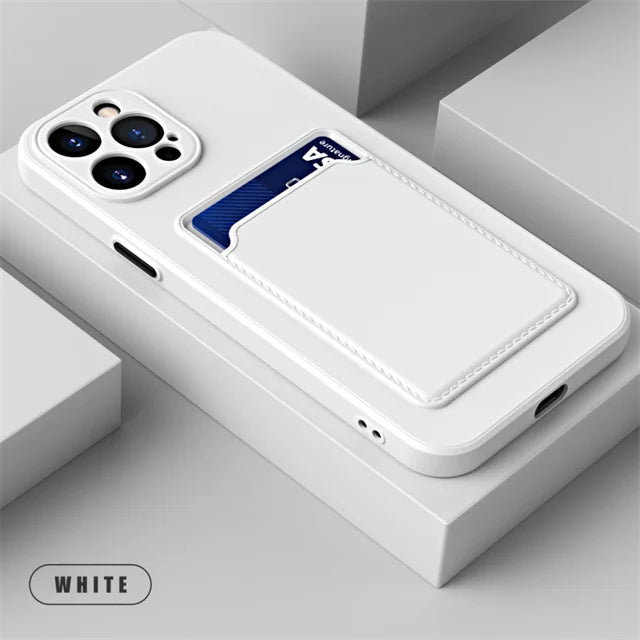 Silicone Wallet Case for iPhone - Shock-Absorbing Slim Fit Cover White Tidesmit