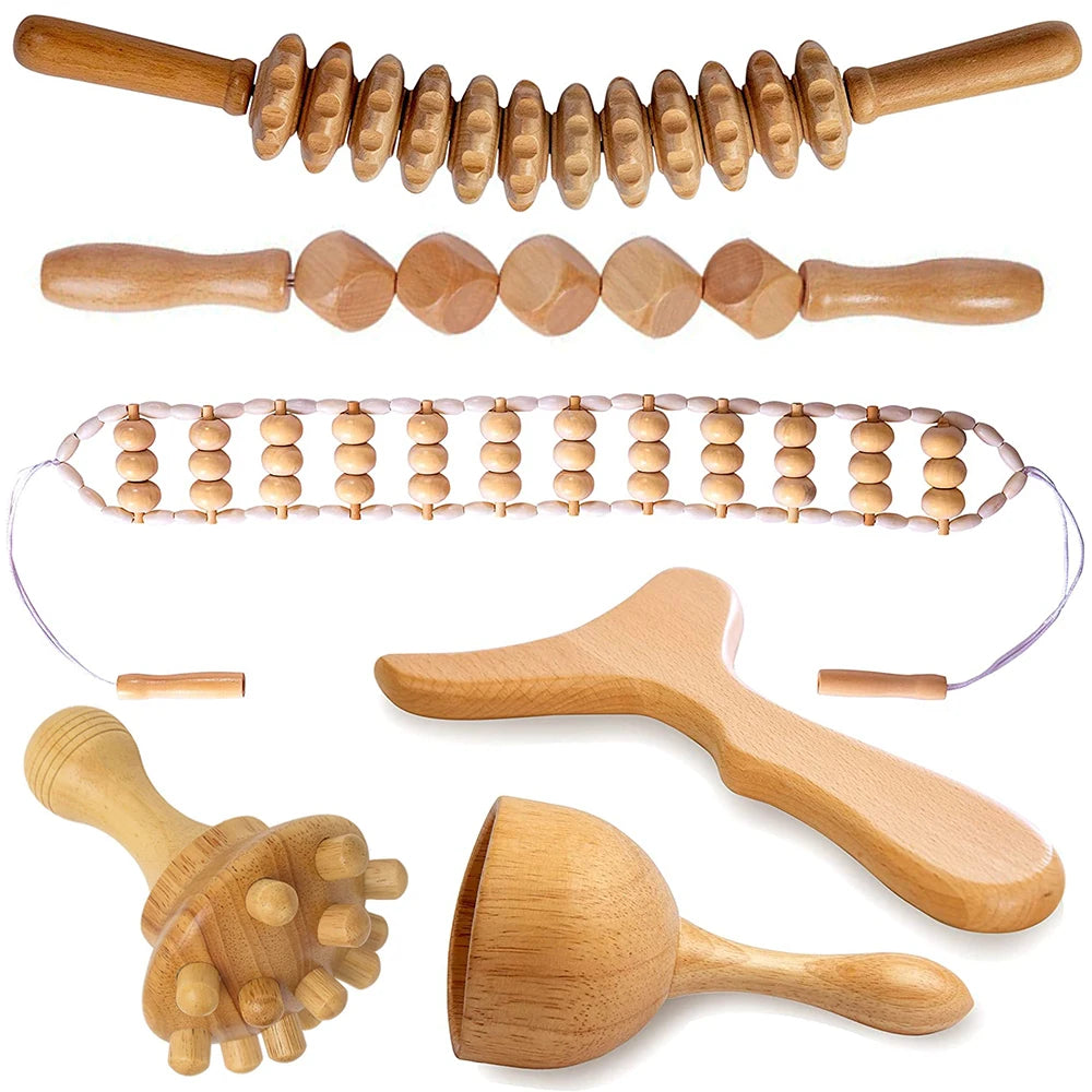 Wood Therapy Massage Tools for Body Contouring | 6 Piece Kit Relaxation Treatment 6Pcs Tidesmit