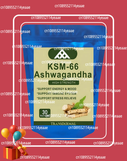 Blue KSM-66 Ashwagandha transdermal patch (30 count) for adaptogen support and stress relief.