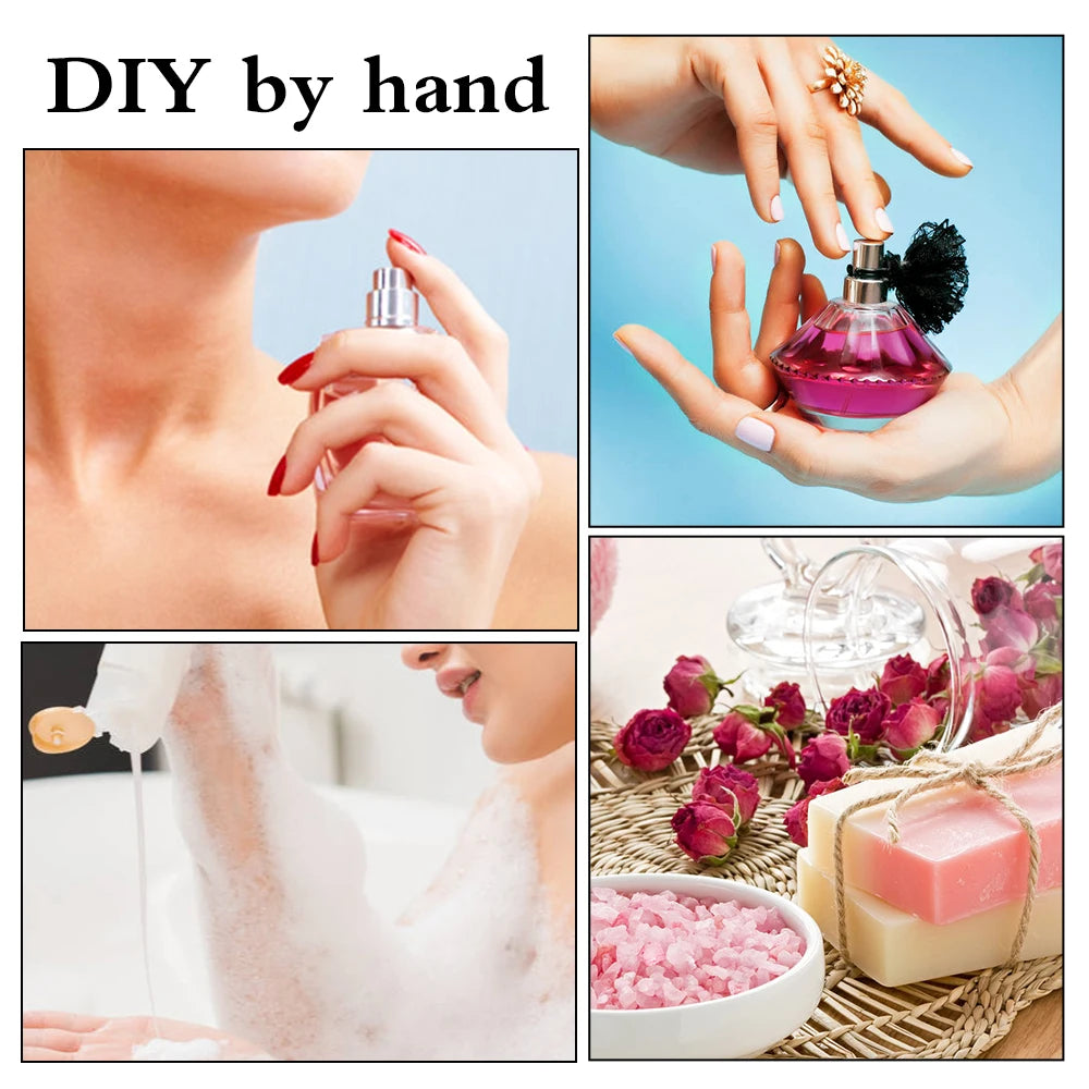 DIY fruit-scented lip gloss base oil set for crafting homemade soap, bath salts, and scented skincare products.
