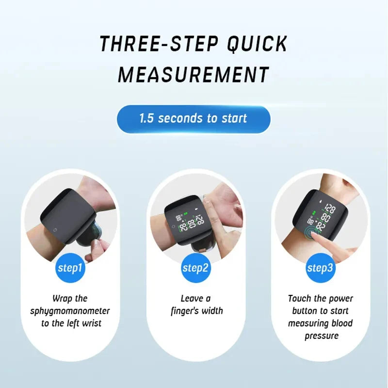 New LED Rechargeable Digital Wrist Blood Pressure Monitor Sphygmomanometer Tonometer Tensiometer Heart Rate Meter BP Monitor