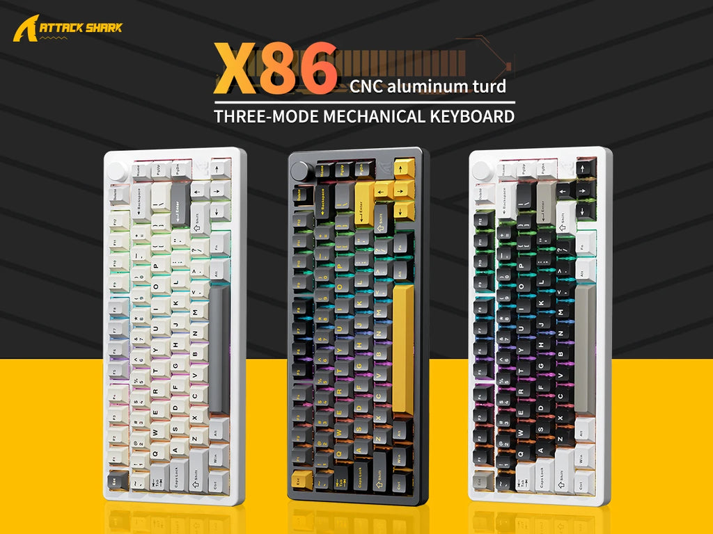 ATTACK SHARK X86 75% Aluminum CNC Wireless Mechanical Gaming Keyboard with Volume Knob,82 Key Gasket Hot Swappable RGB Custom Keyboard,PBT Keycaps,BT/2.4GHz/USB-C for Mac/Win-Starshine Black
