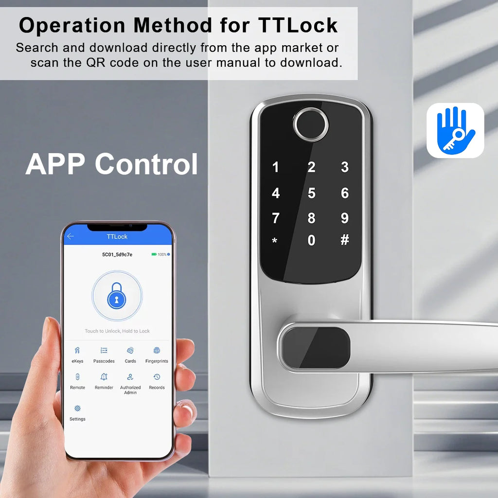 Wifi Smart Door Lock With APP/ Biometric Fingerprint / Password /Smart Card /Key Unlock/ USB Emergency Charger Electronic Lock