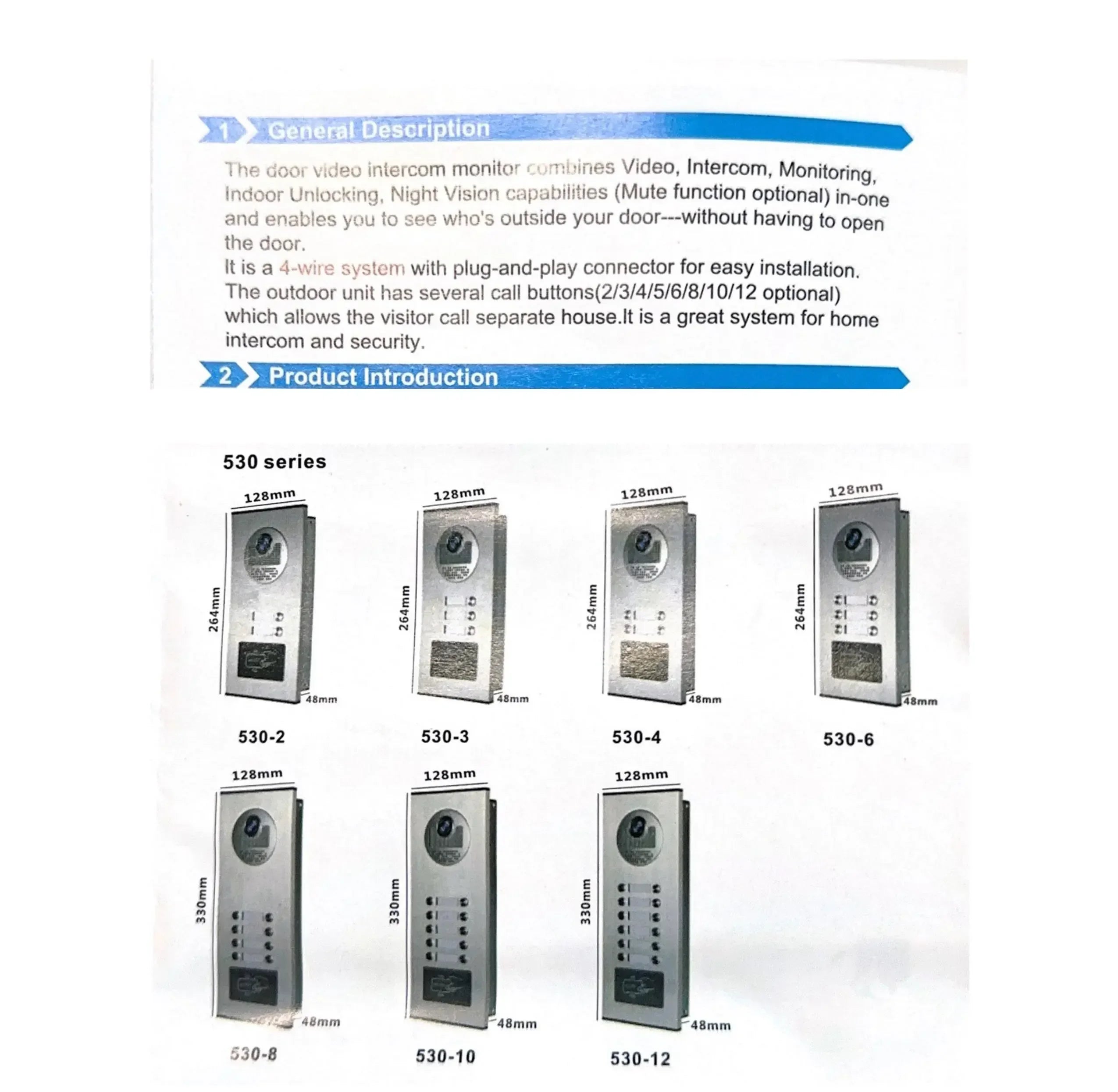 ANJIELO 7-inch 4-cable video door telephone system 2/3/4-unit multi-apartment intercom video doorbell with RFID card unlocking