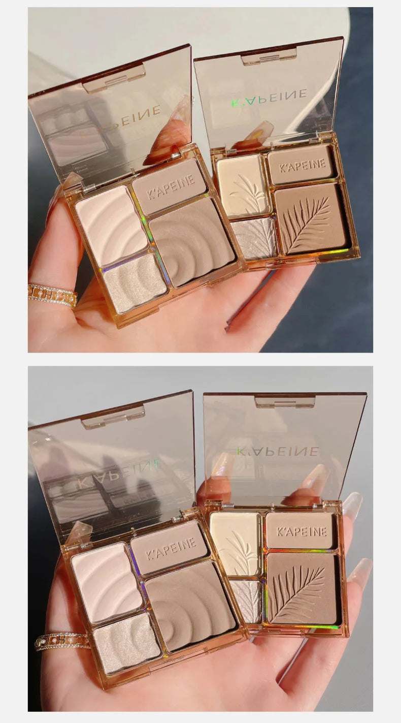 Tidesmit 4Colors matte highlighter contour palette swatch showing 3D facial bronzer and brightening shimmer textures