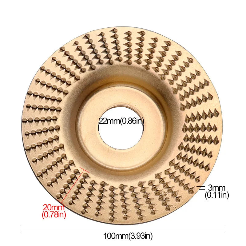 Round gold woodworking carving disc with 22mm center hole and dense diamond teeth