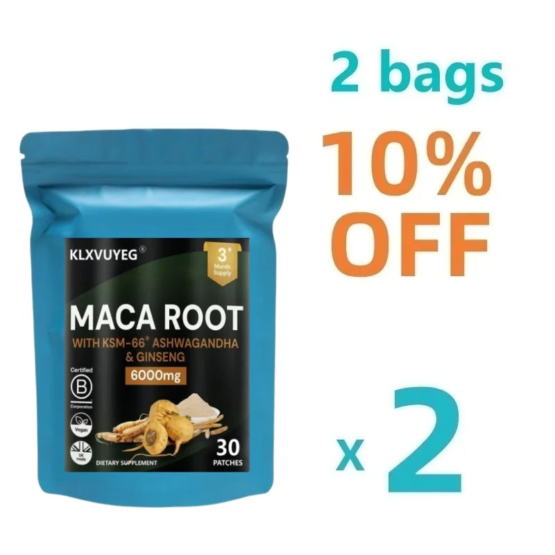 Maca Root With KSM Ashwagandha, Panax Ginseng & Black Pepper - *Strongest* Legal Testosterone Booster, 30 Patches