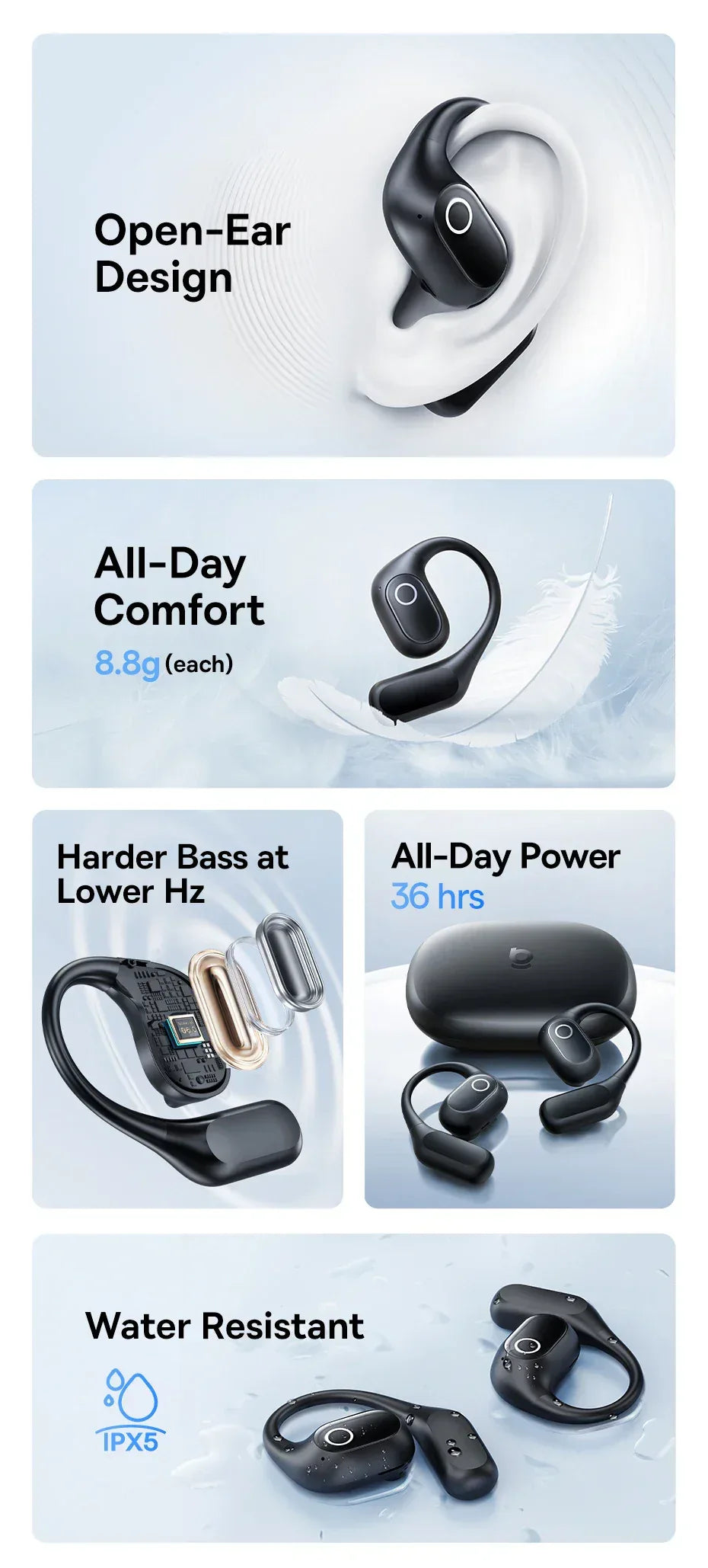 Baseus Eli 2i Fit Open-Ear Earphones True Wireless Bluetooth 6.0 Ear Hooks Headphones IPX5 Waterproof Sports Earbuds Bass Boost Tidesmit