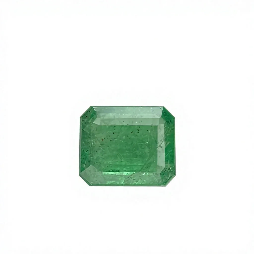 Green octagon emerald-cut gemstone, loose stone with clear facets and polished luster