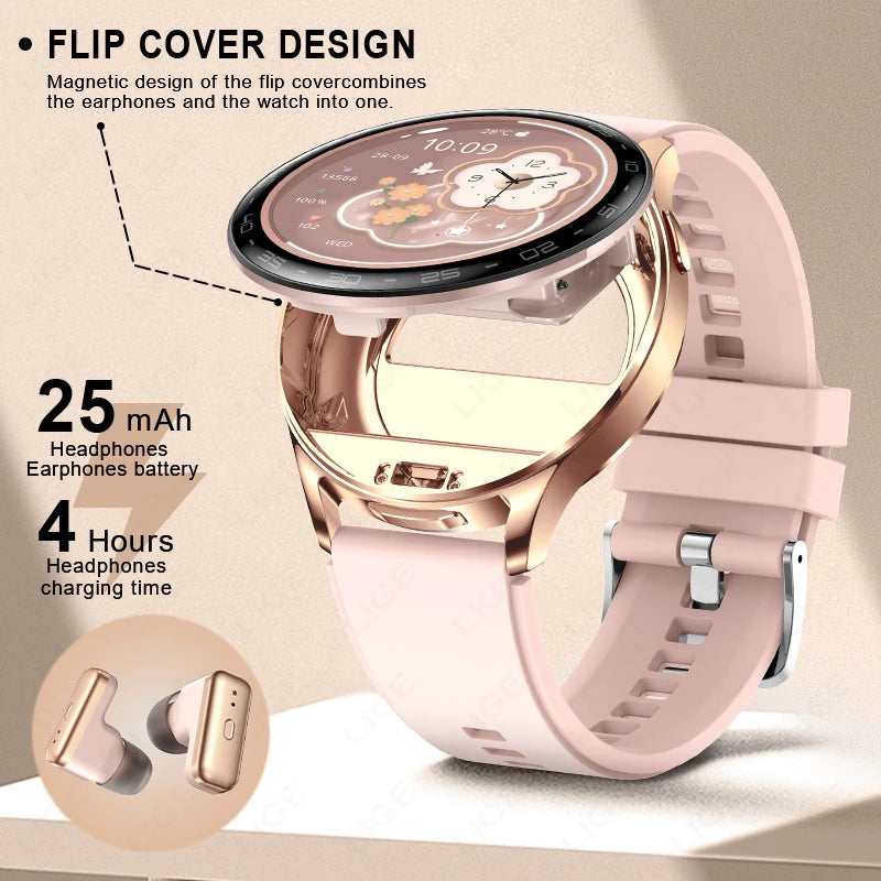 LIGE New 2-in-1 Smart Watch with TWS Bluetooth Earphones Heart Rate Blood Oxygen Monitor New Sport Fitness BT Call Music Watches