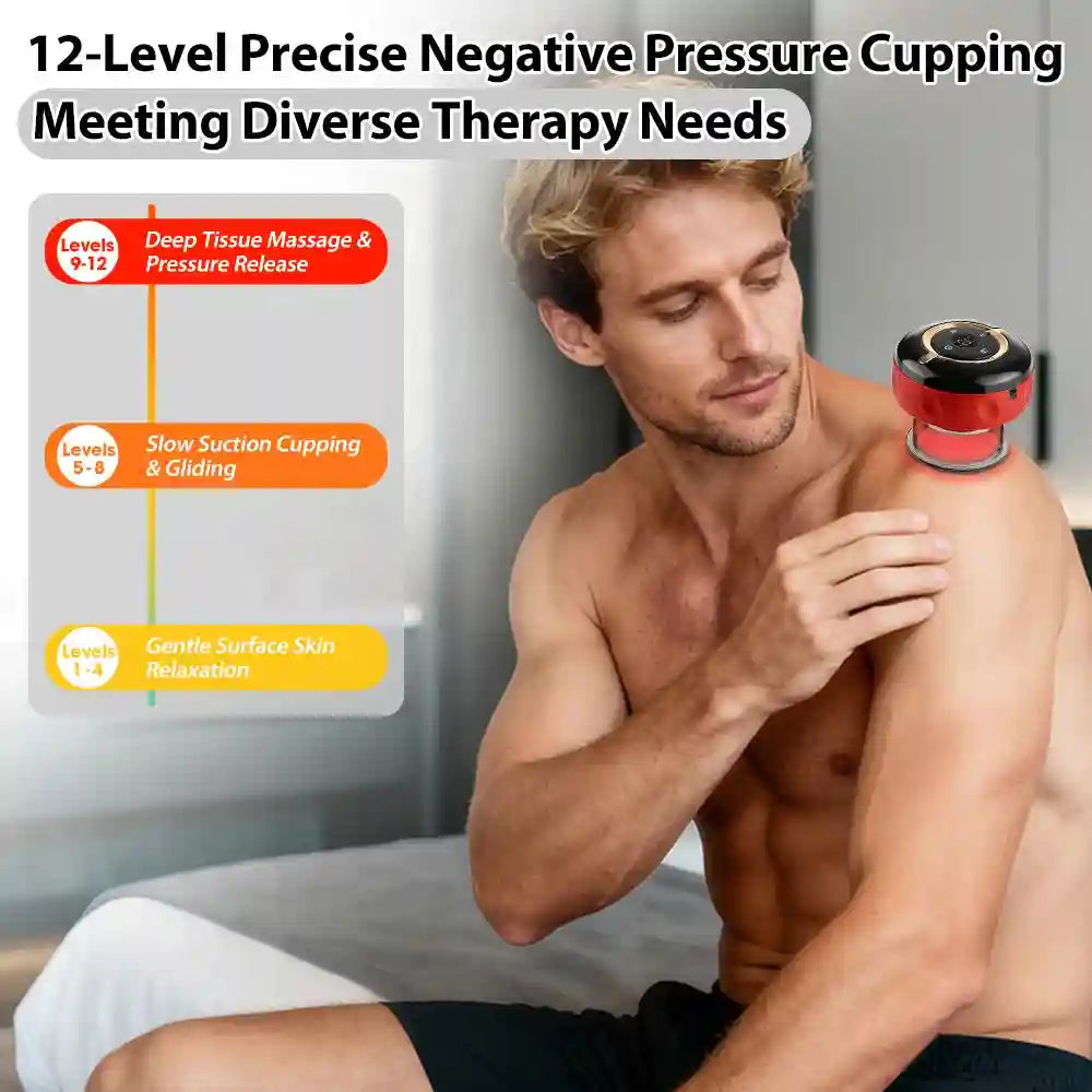 Electric Cupping Massager: 12-Gear Heat Therapy for Muscle Relief Massage Roller Tidesmit