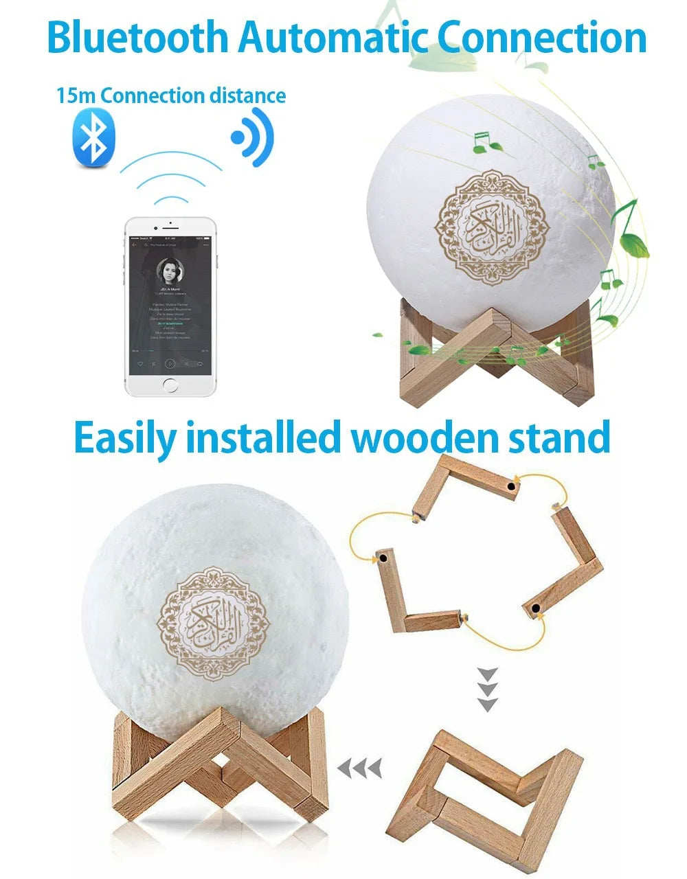 Islamic Arabic Night Light Muslim Bluetooth Speaker Quran Azan Clock Koran Portable Wireless Ramadan Bright Lamp Arab Islam Holy