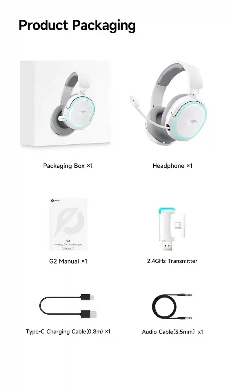 Wireless Gaming Headset: 2.4GHz Low Latency Over-Ear Headphones Tidesmit
