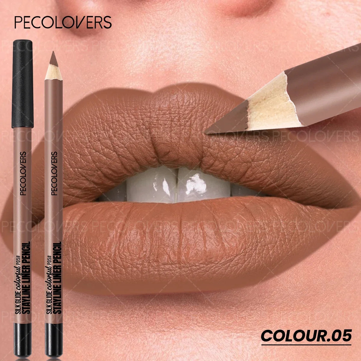 Long-lasting waterproof brown matte lip liner pencil for precise lip definition and smooth, full-coverage lip makeup.