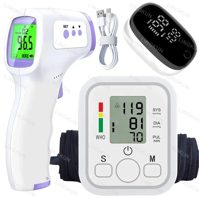 Digital Arm Blood Pressure Meter Cuff Medical Automatic Pressure Tonometer Tensiometer Heart Rate Pulse Meter BP Monitor Healthy