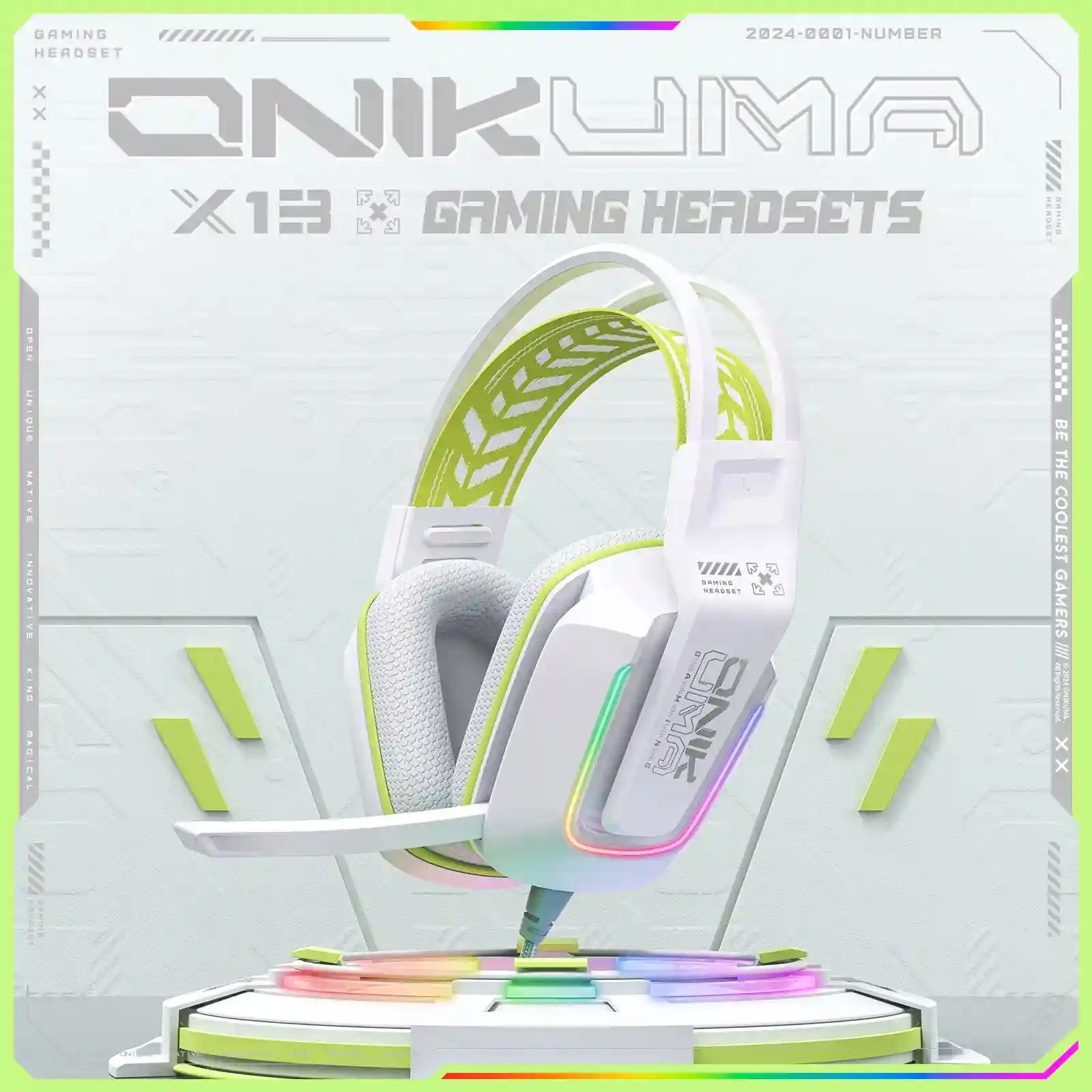 Wired Gaming Headset Over-Ear with RGB - Lightweight Pro Audio WHITE Tidesmit