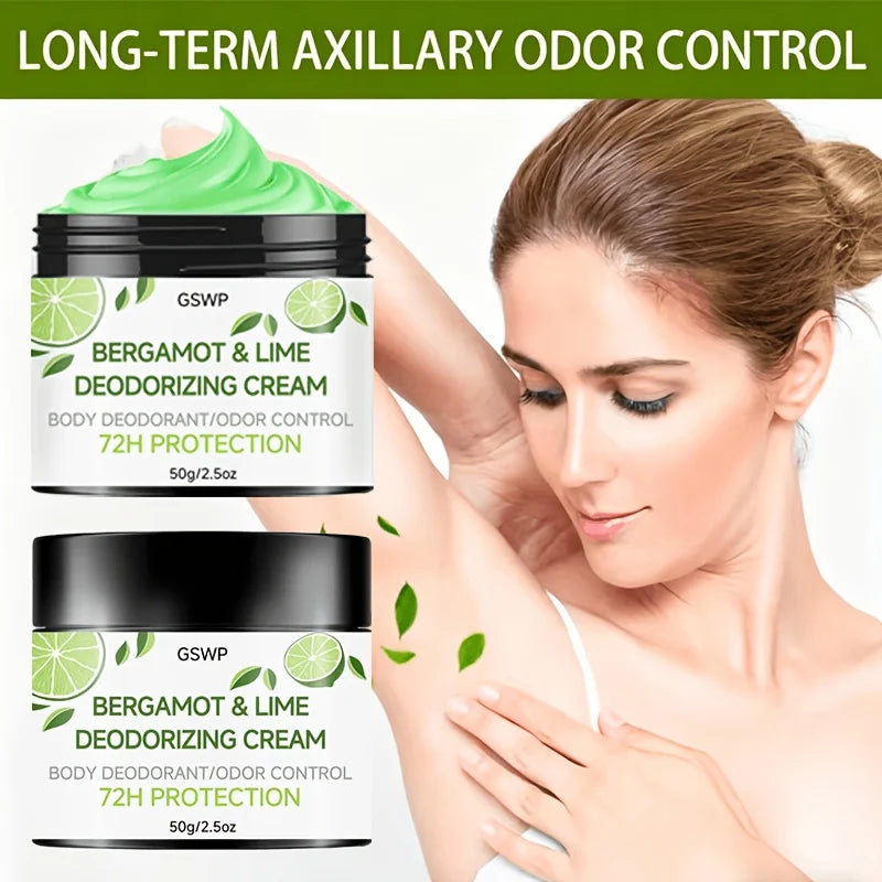Tidesmit GSWP Bergamot & Lime Deodorant Cream, 72-hour all-over body odor control, natural scent, 50g/100g tub.
