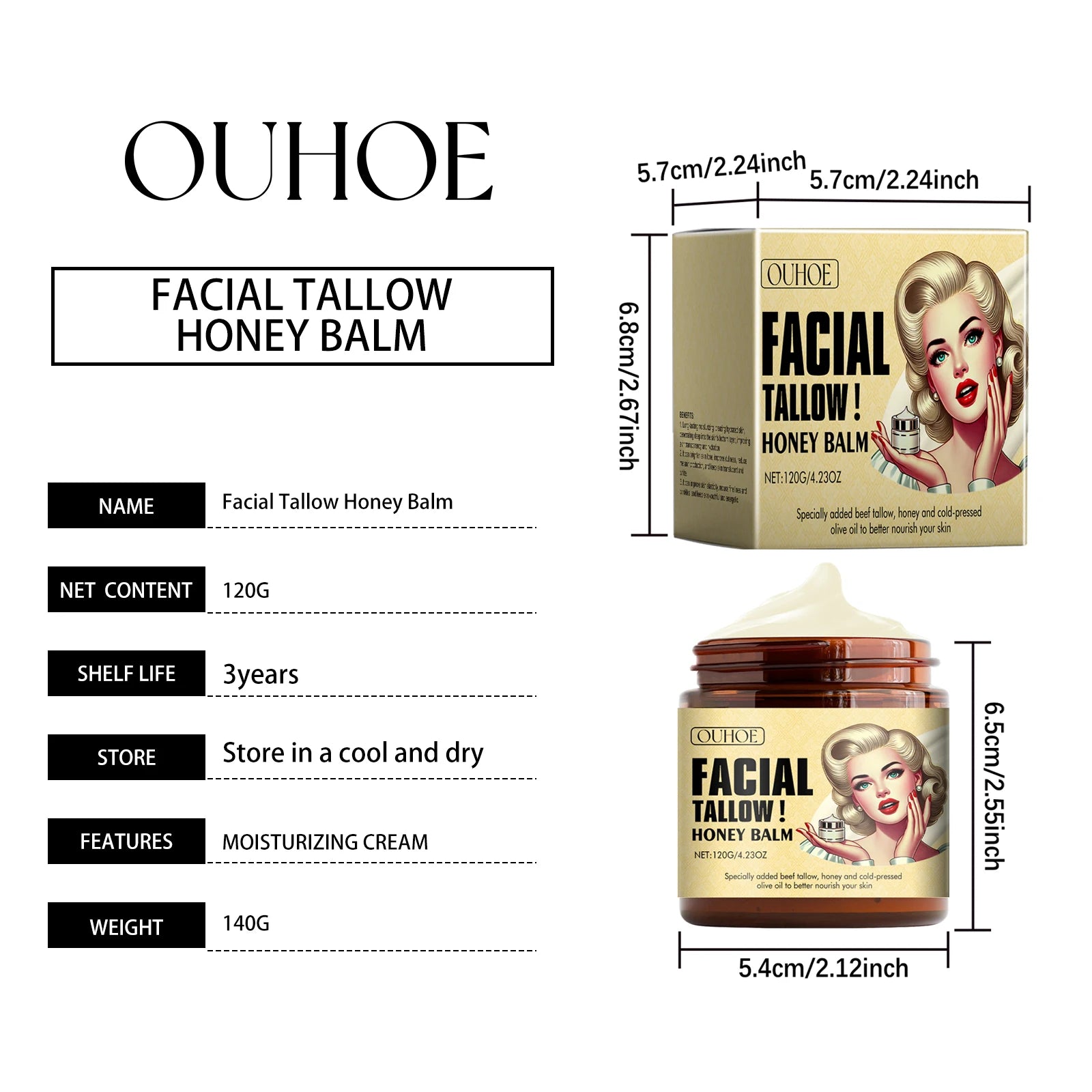 OUHOE Winter Skincare Facial Tallow Honey Balm Long-lasting Moisturizing Prevent Dryness Deep Nourish Skin Relieve Sensitivity